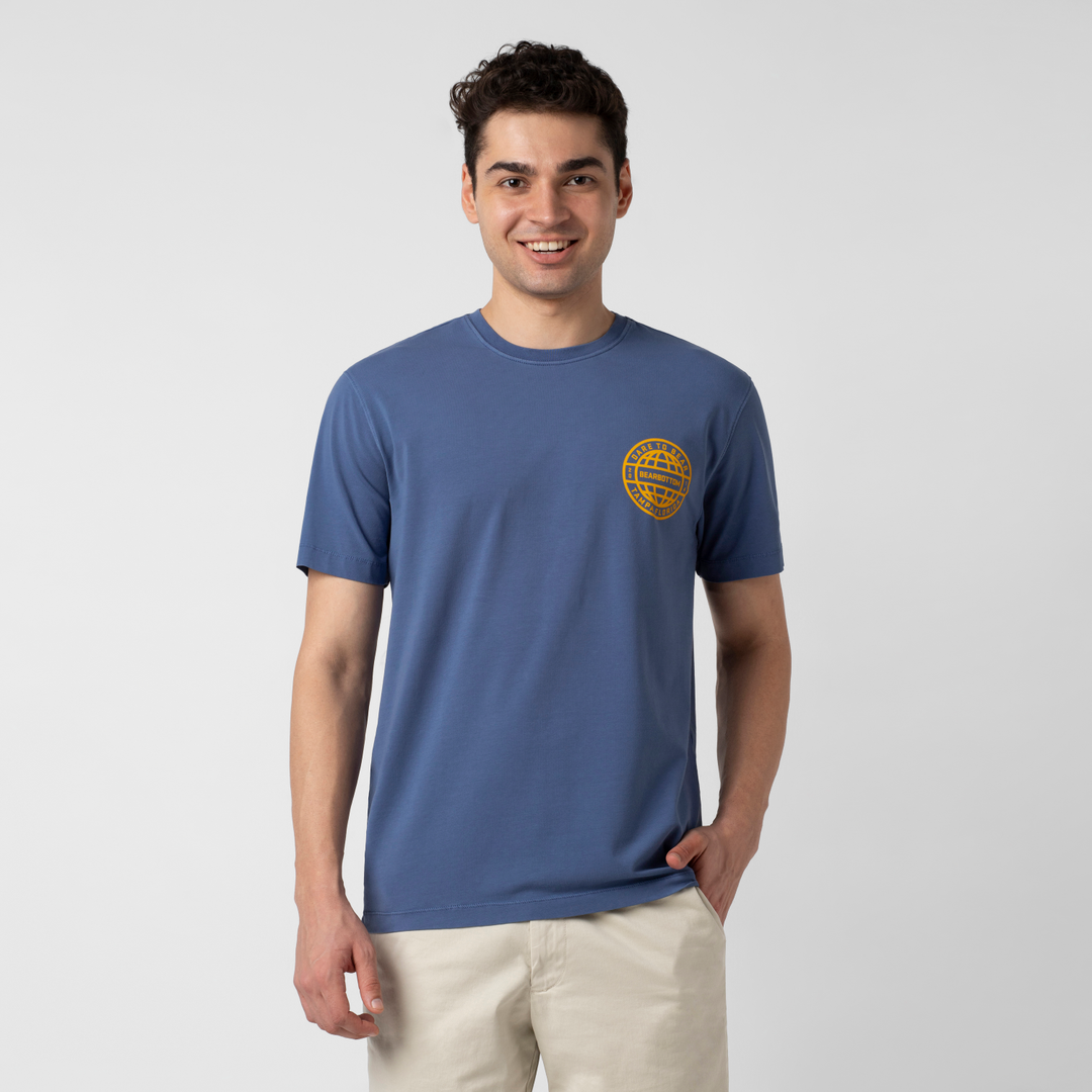 Natural Dye Graphic Tee Globe front on model