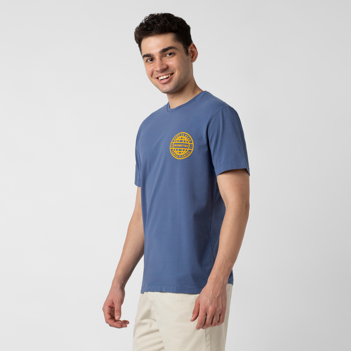 Natural Dye Graphic Tee Globe side on model