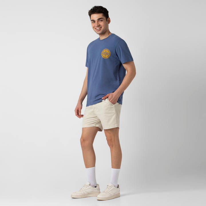 Natural Dye Graphic Tee Globe full body on model