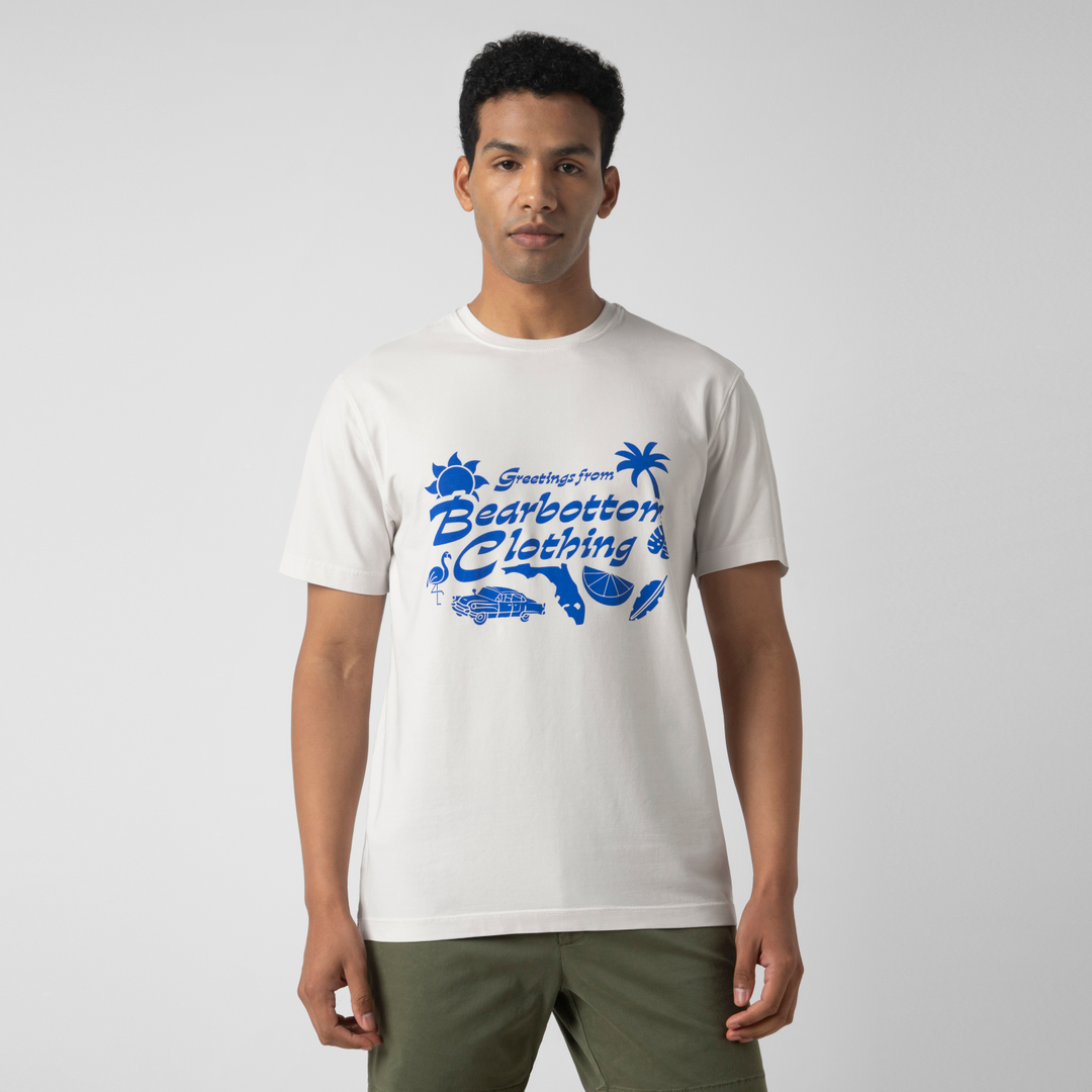 Natural Dye Graphic Tee Greetings front on model
