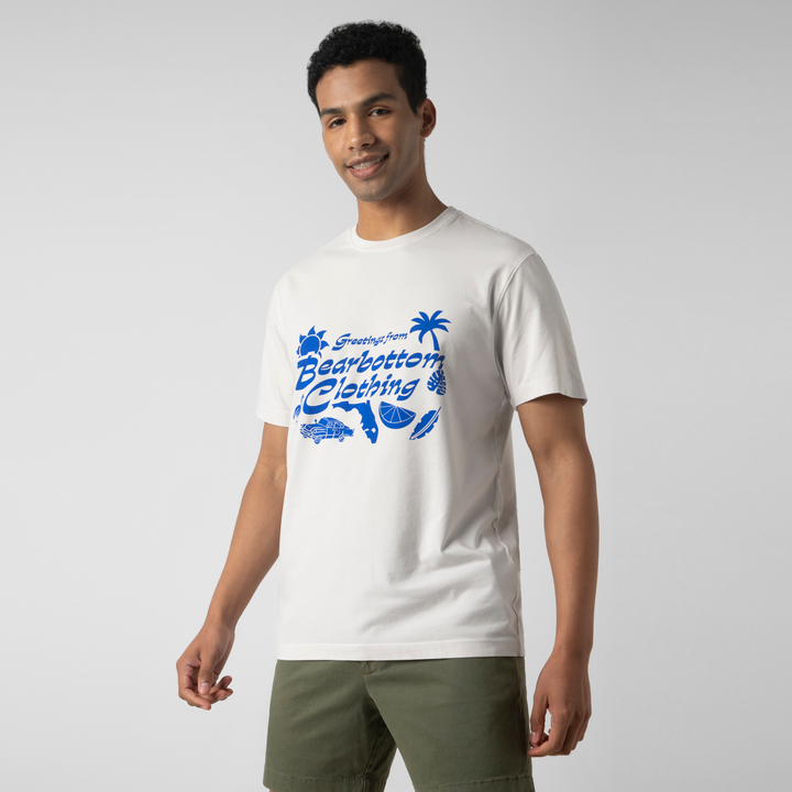 Natural Dye Graphic Tee Greetings front on model