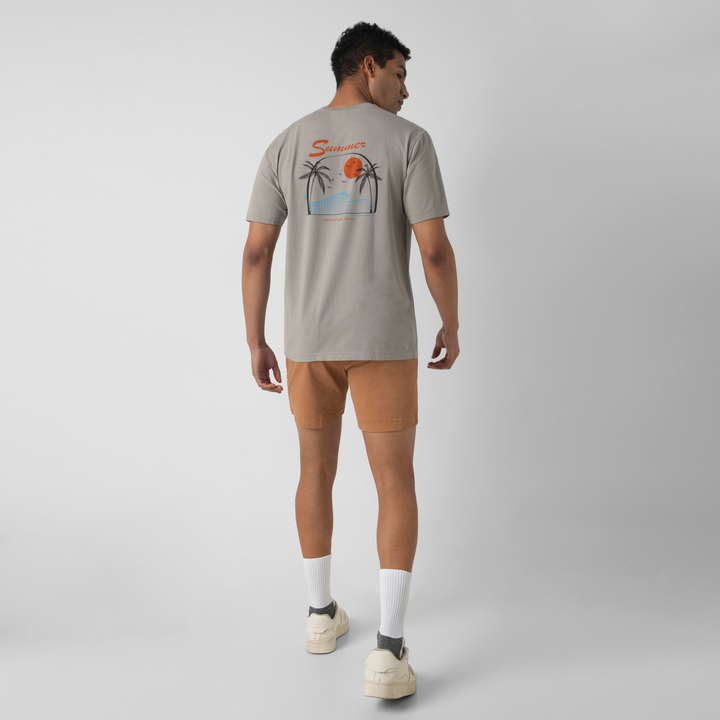 Natural Dye Graphic Tee Summer full body back on model