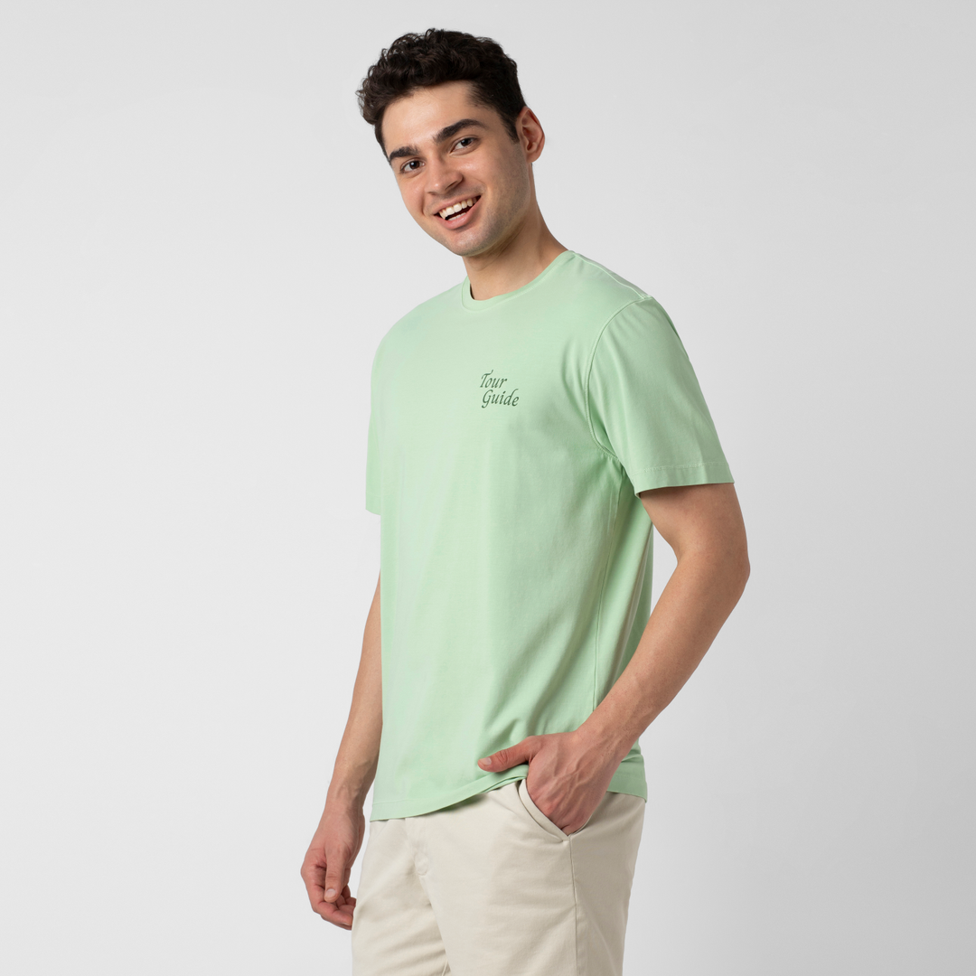 Natural Dye Graphic Tee Tour side on model