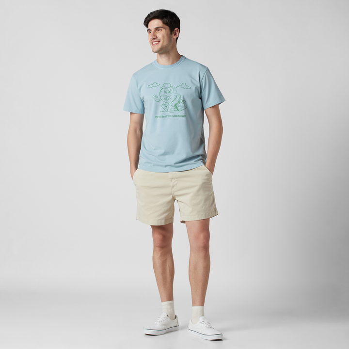 Natural Dye Graphic Tee World Traveler full body on model