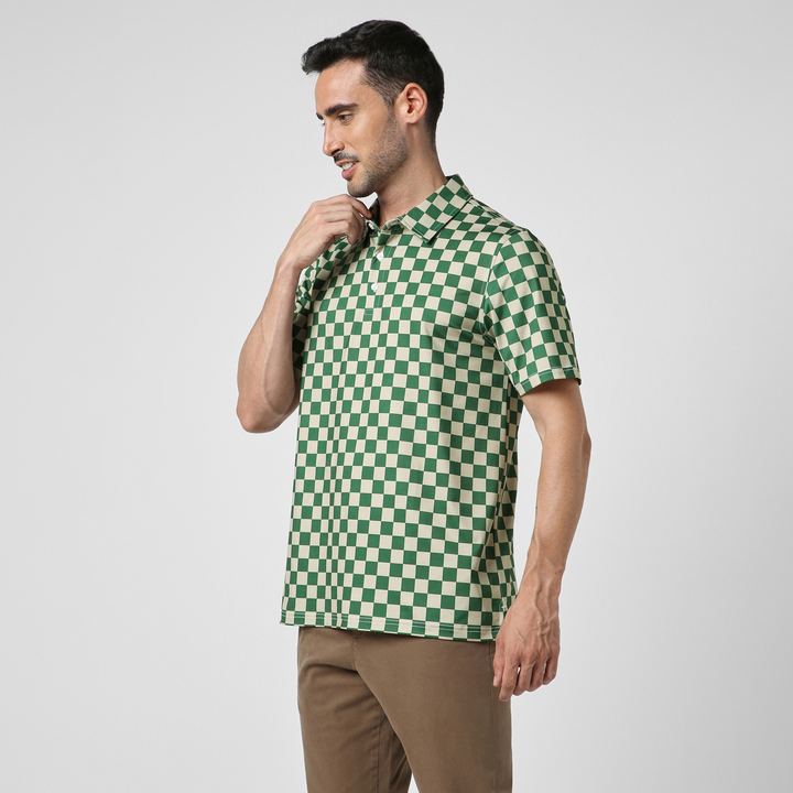Performance Polo Green Checkers side on model