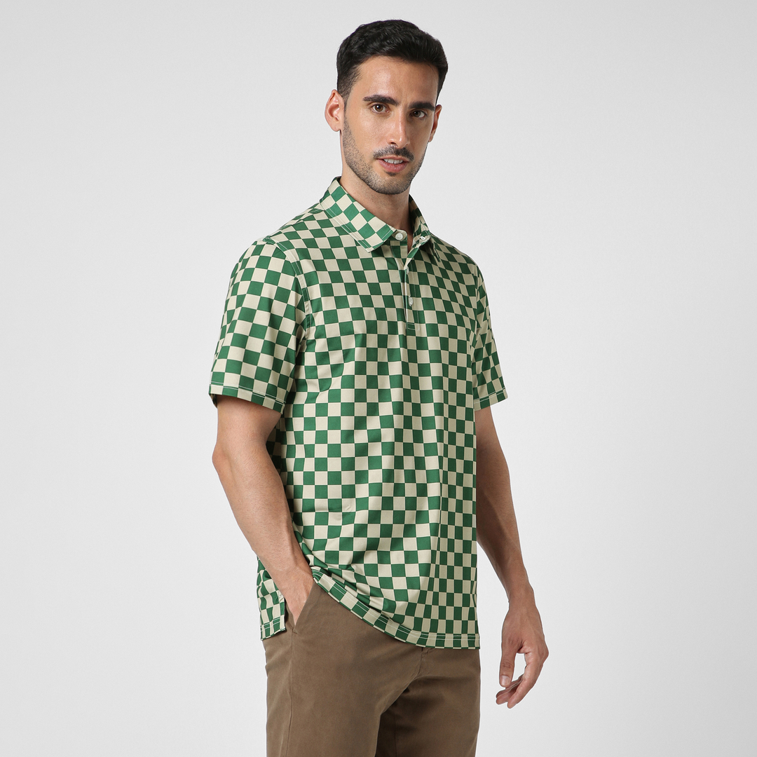 Performance Polo Green Checkers side on model