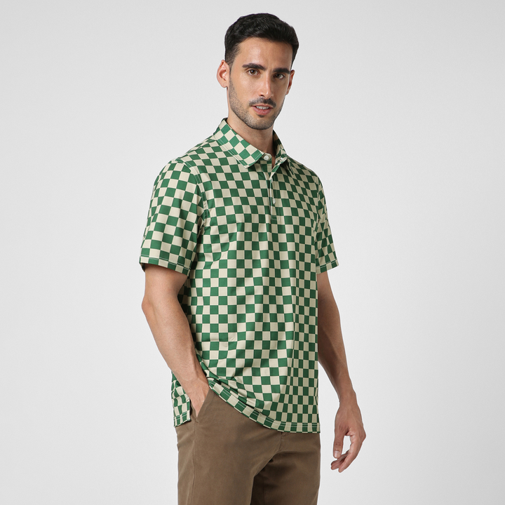 Performance Polo Green Checkers side on model