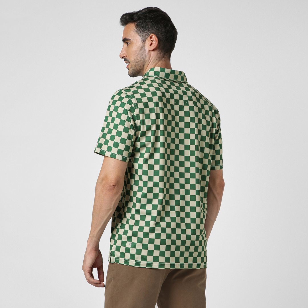Performance Polo Green Checkers back on model