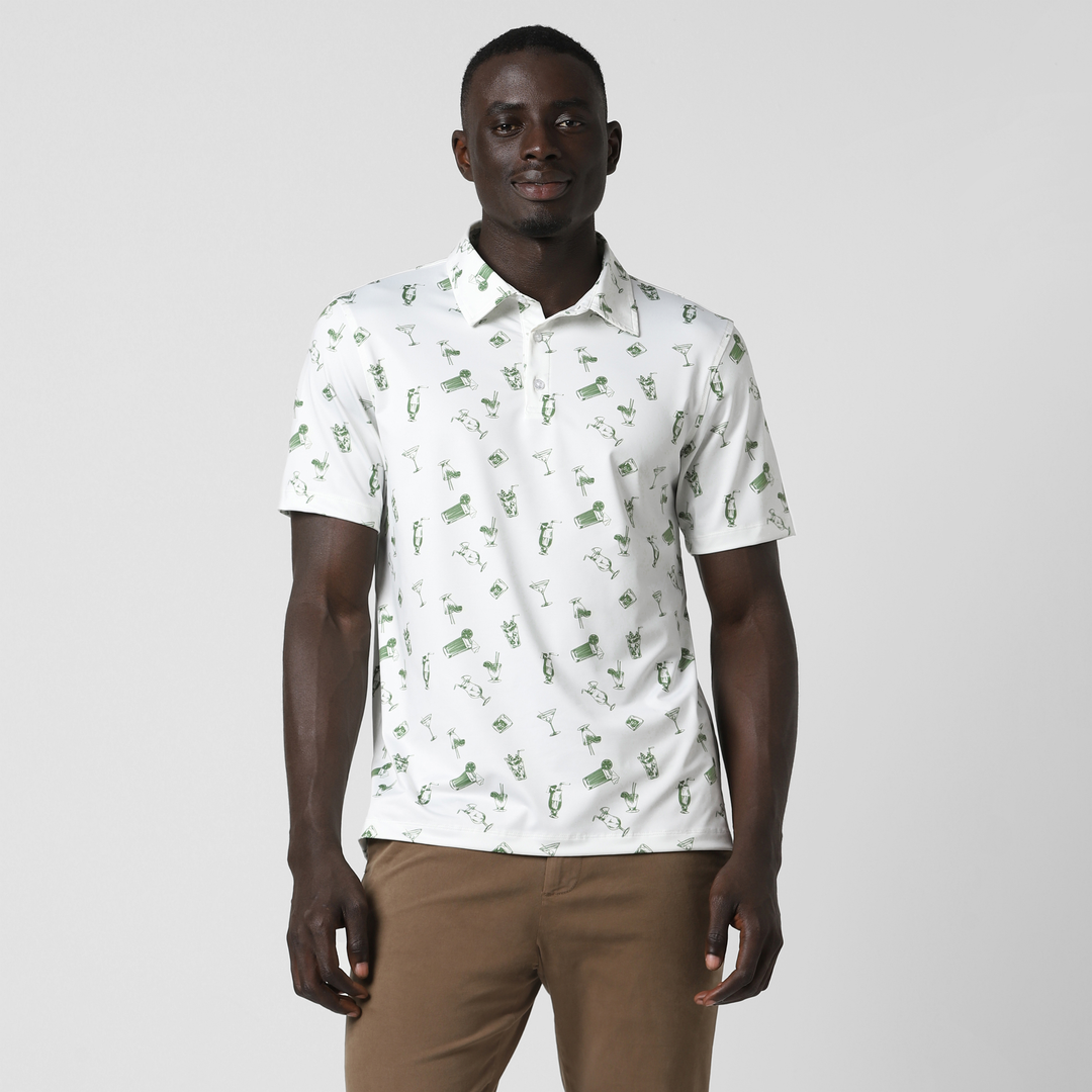 Performance Polo Happy Hour front on model