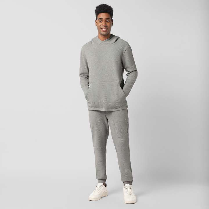 Roam Jogger Heather Grey full body on model worn with Roam Hoodie Heather Grey