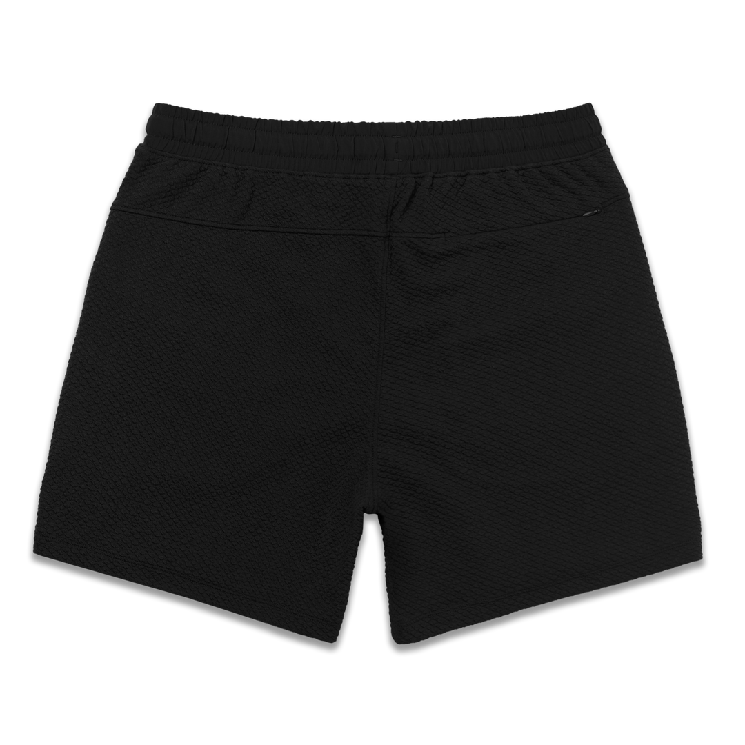 Roam Short 5.5" Black back with elastic waistband and back right hidden zipper pocket