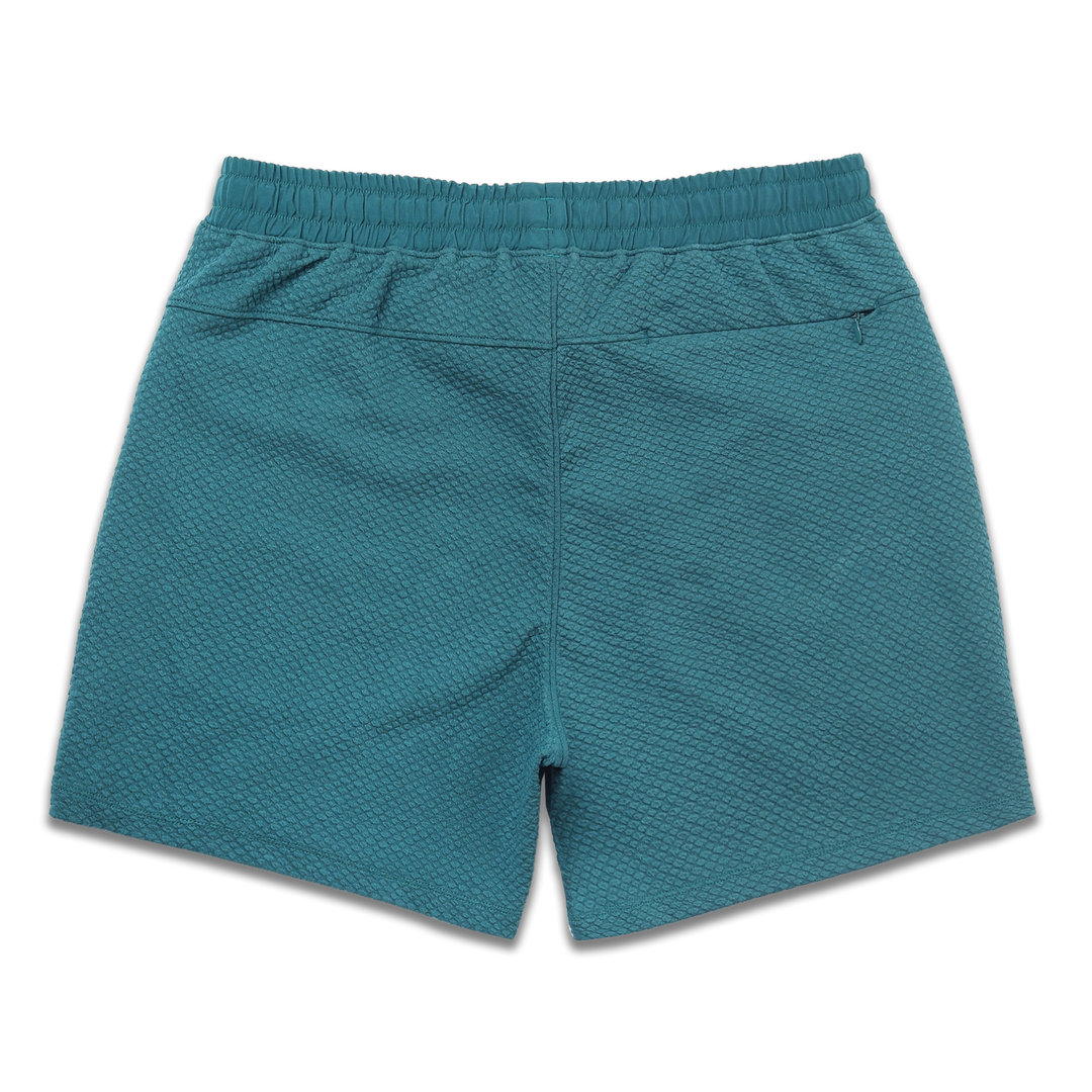 Roam Short 5.5" Dark Teal back with elastic waistband and back right hidden zipper pocket