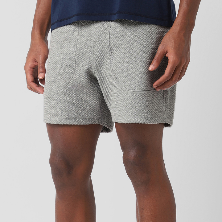 Roam Short 5.5" Heather Grey left side on model