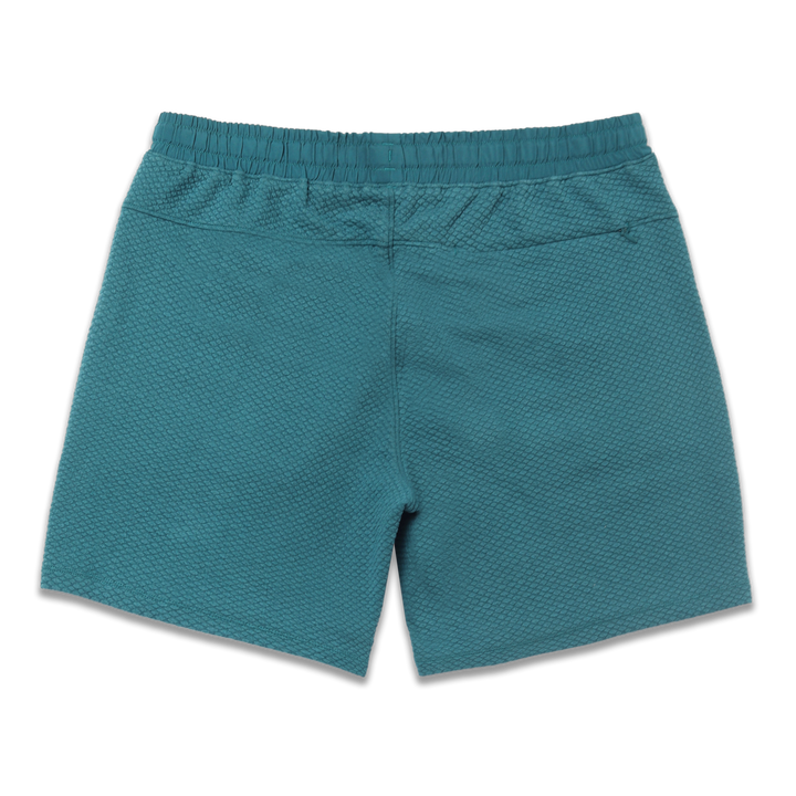 Roam Short 7" Dark Teal back with elastic waistband and back right hidden zipper pocket