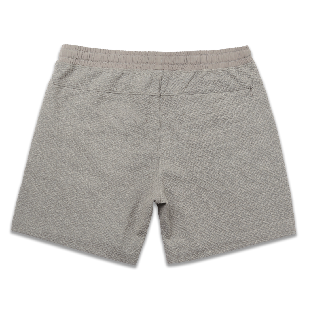 Roam Short 7" Heather Grey back with elastic waistband and back right hidden zipper pocket