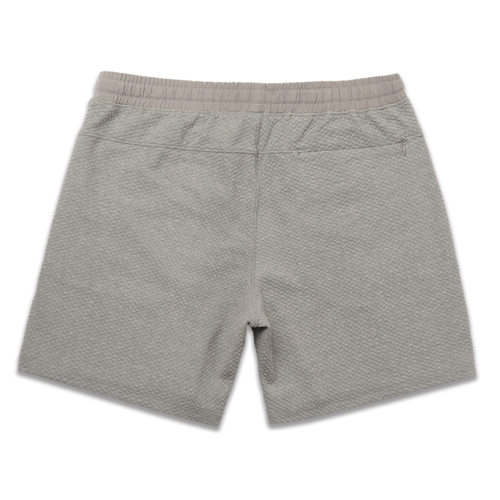 Roam Short 7" Heather Grey back with elastic waistband and back right hidden zipper pocket