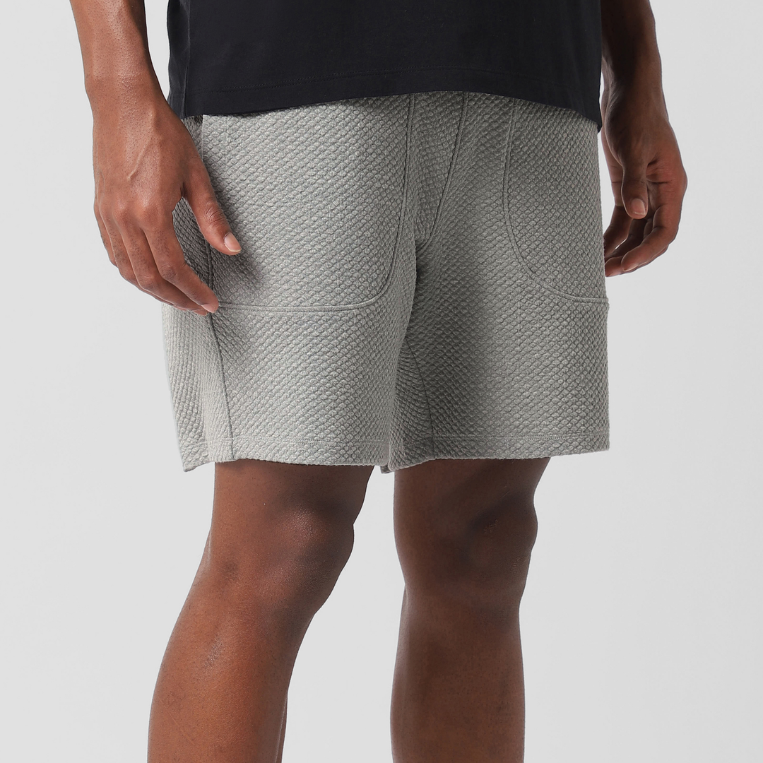 Roam Short 7" Heather Grey right side on model
