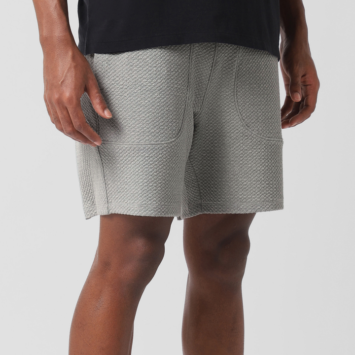 Roam Short 7" Heather Grey right side on model