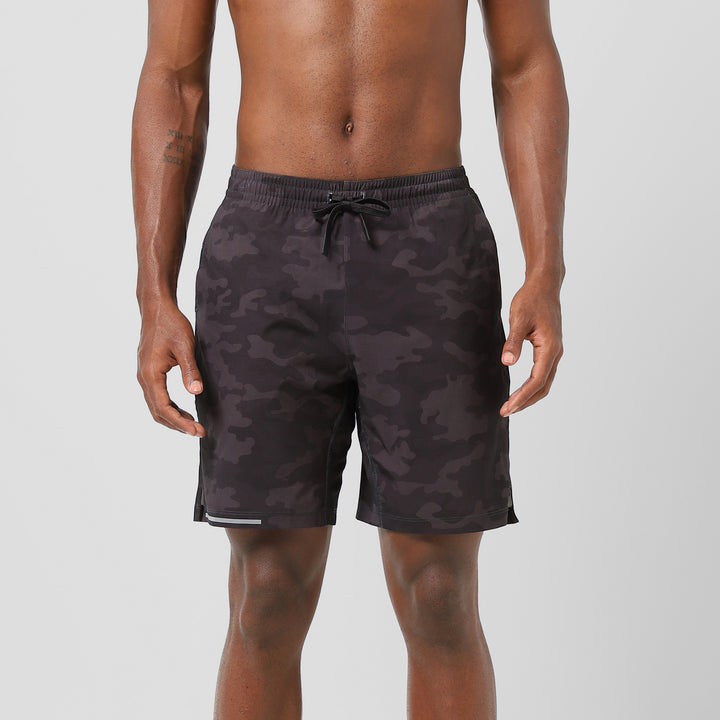 Run Short v2 7" Camo Black front on model
