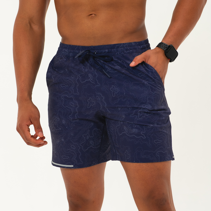 Run Short v2 7" Topo Navy