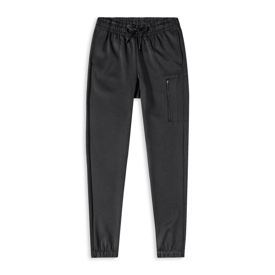 Scuba Jogger Black front with thigh zip pocket and ribbed cuffs