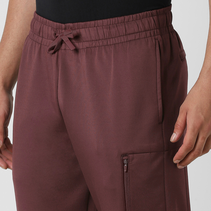 Scuba Jogger Maroon close up drawstring on model