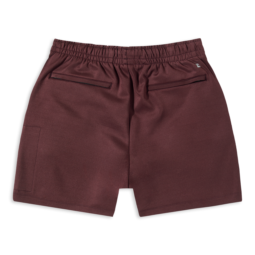 Scuba Short Maroon back zipper pockets