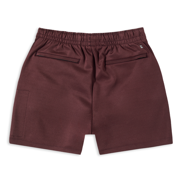 Scuba Short Maroon back zipper pockets
