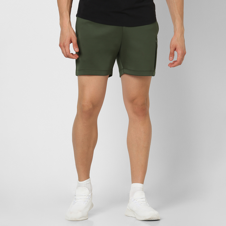 Scuba Short Military Green front on model