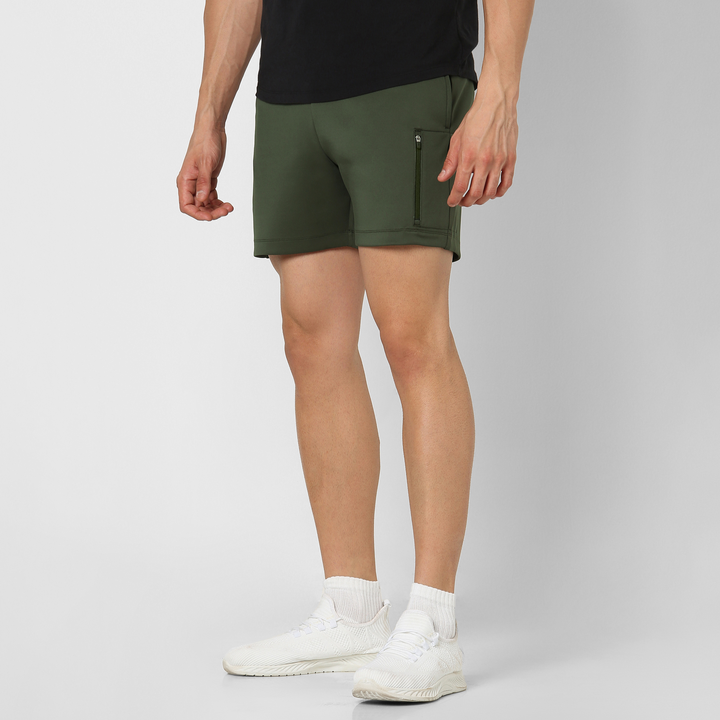 Scuba Short Military Green side on model