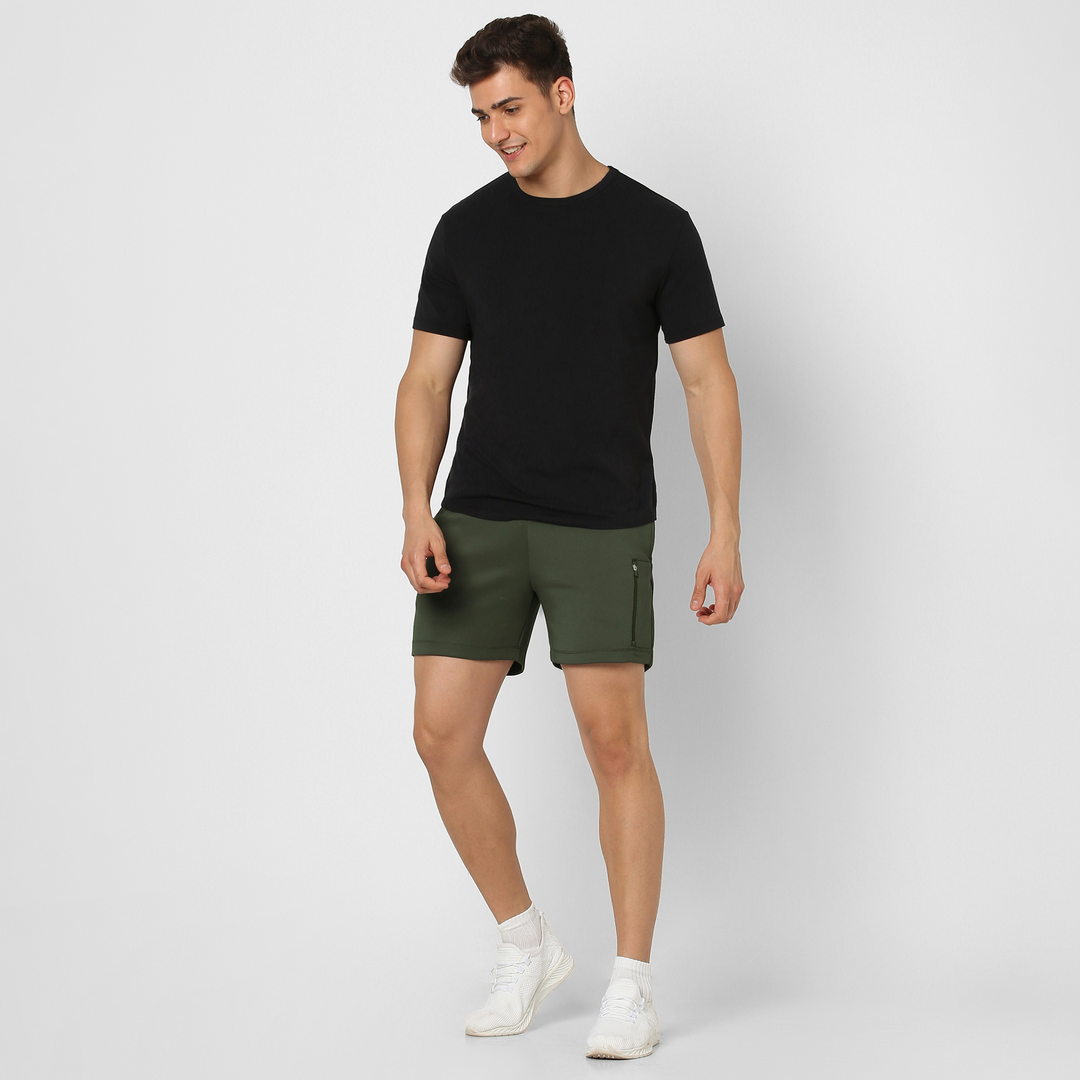 Scuba Short Military Green full body on model