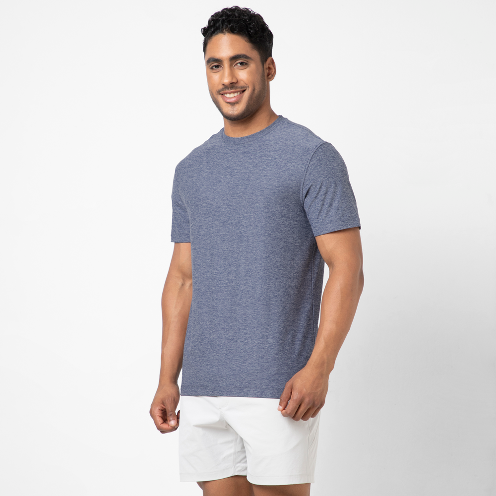 Short Sleeve Tech Tee Denim side on model
