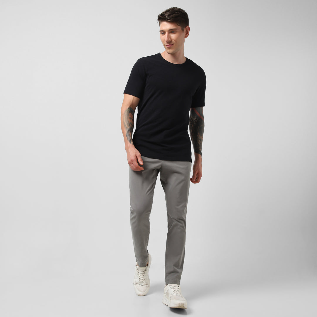 Slub Tee Black full body on model walking