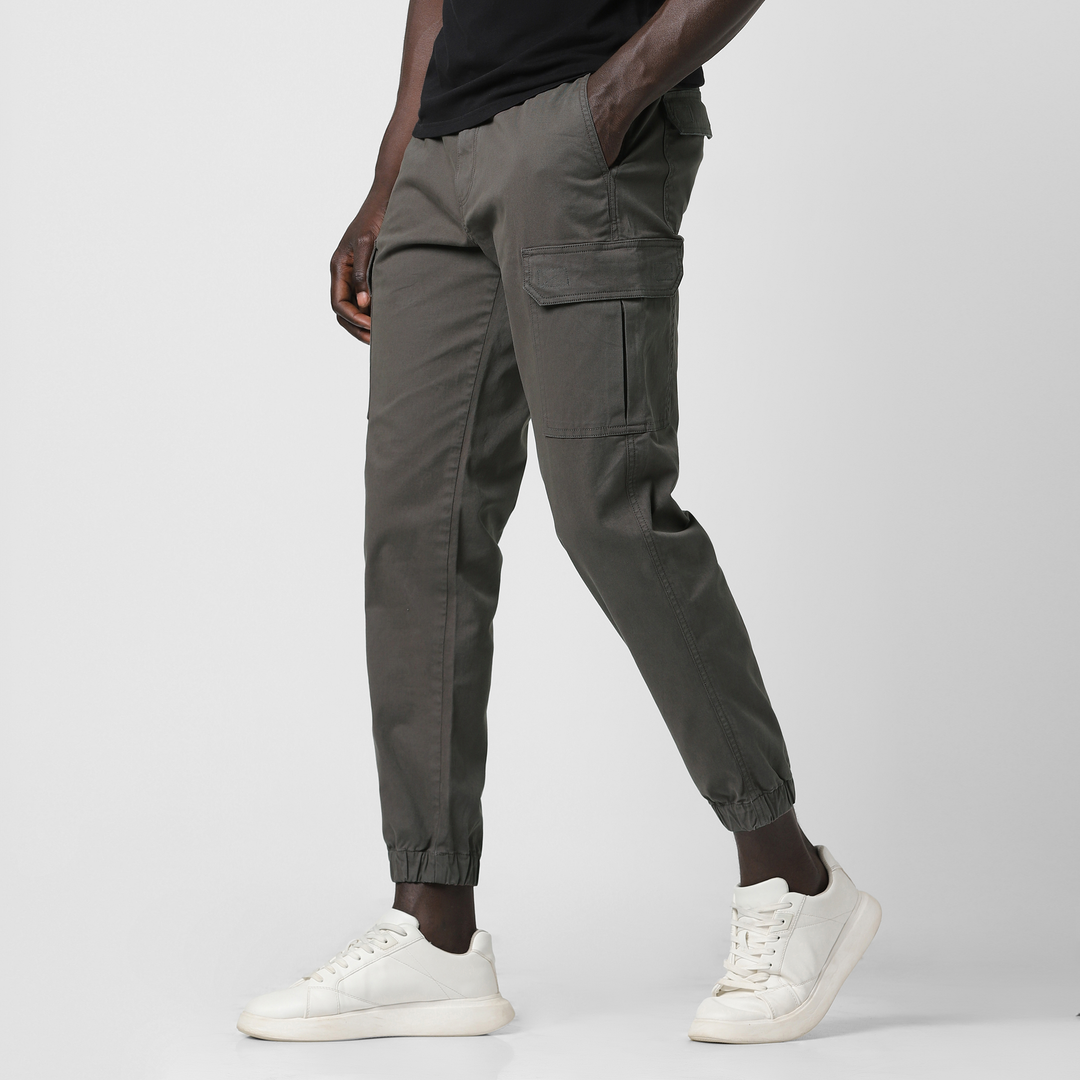 Stretch Cargo Jogger Dark Grey side on model