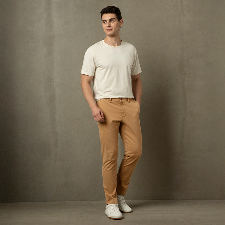 Stretch Chino Pant Camel full body on model