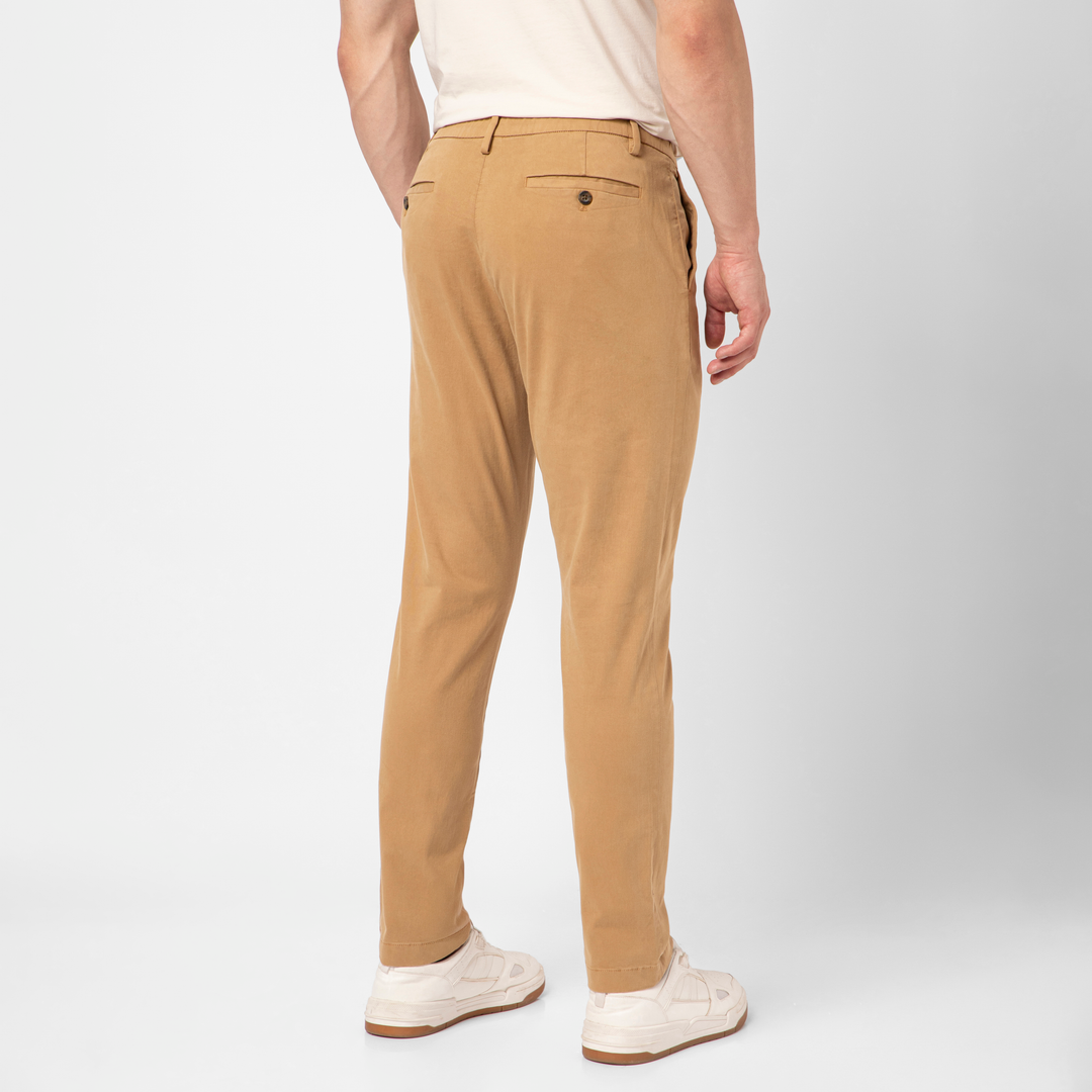Stretch Chino Pant Camel back on model