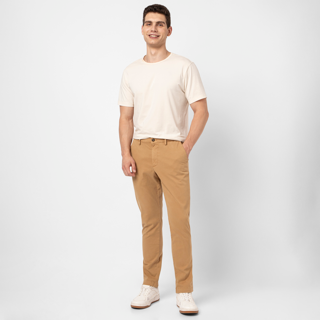 Stretch Chino Pant Camel full body on model