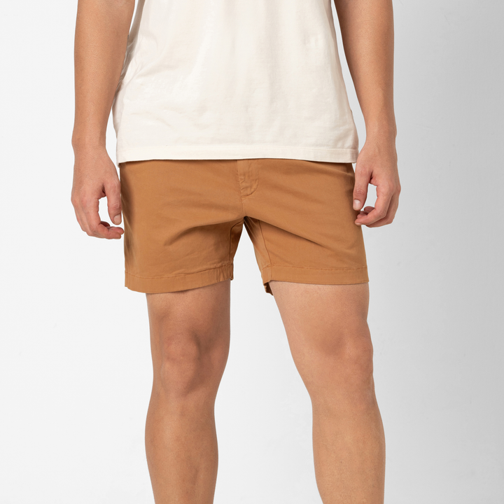 Stretch Chino Short Dark Clay front on model
