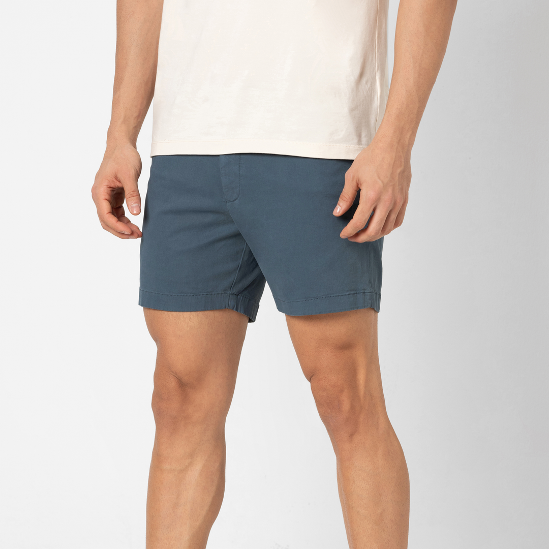 Stretch Chino Short 5" Flint side on model