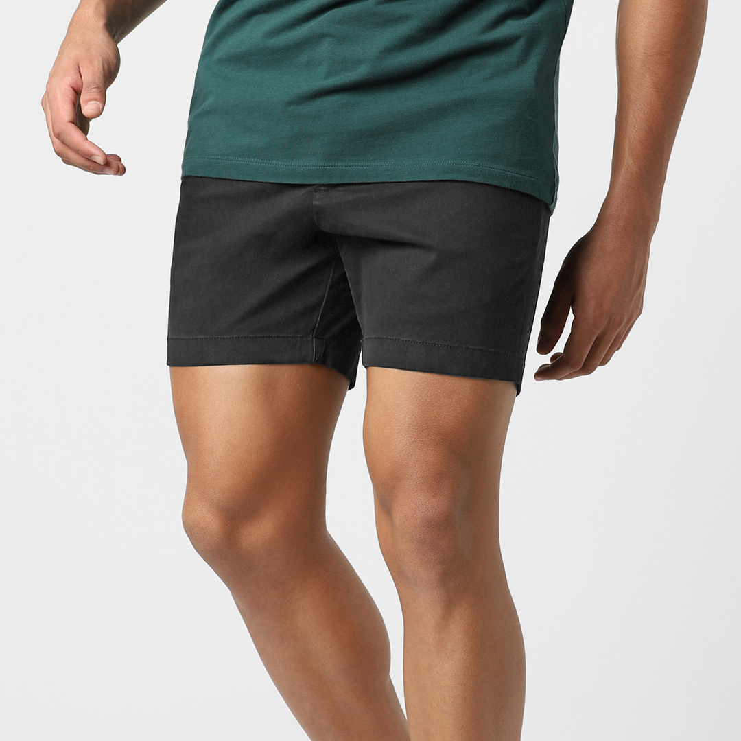 Stretch Chino Short 5" Black side on model