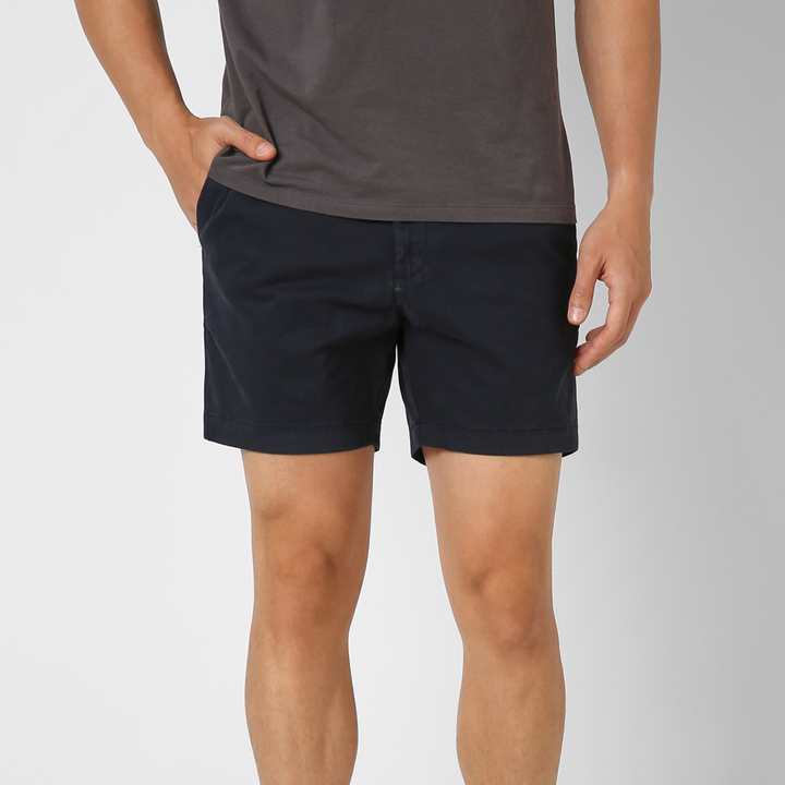 Stretch Chino Short 5" Navy front on model