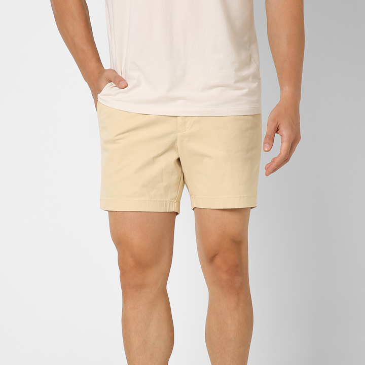 Stretch Chino Short 5" Sand Dune front on model