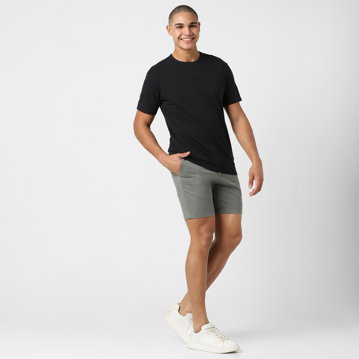 Stretch Chino Short 7" Grey full body on model