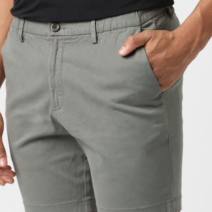 Stretch Chino Short 7" Grey close up front on model