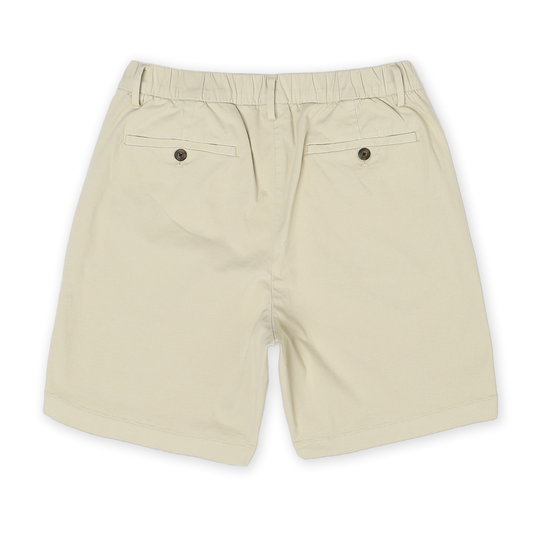 Stretch Chino Short 5.5" in Stone back with elastic waistband, belt loops, and two buttoned welt pockets