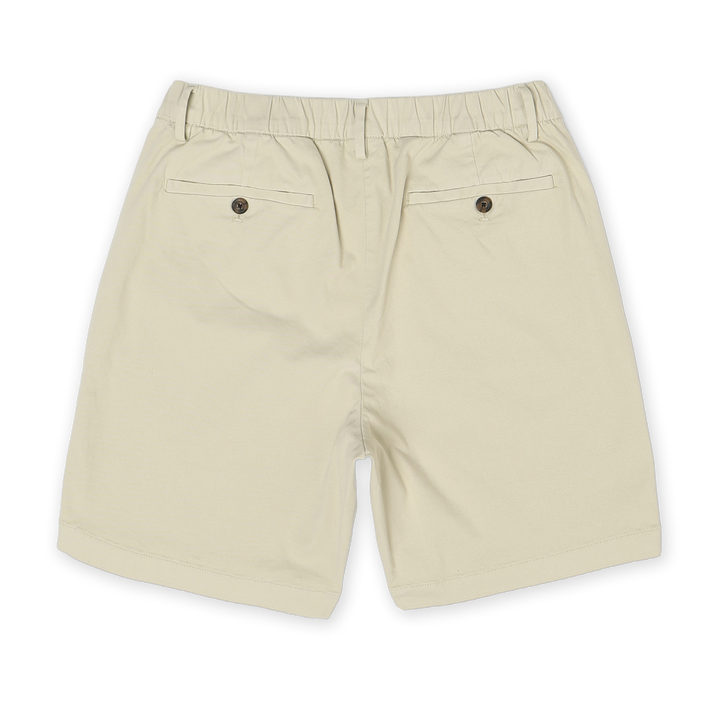 Stretch Chino Short 5.5" in Stone back with elastic waistband, belt loops, and two buttoned welt pockets