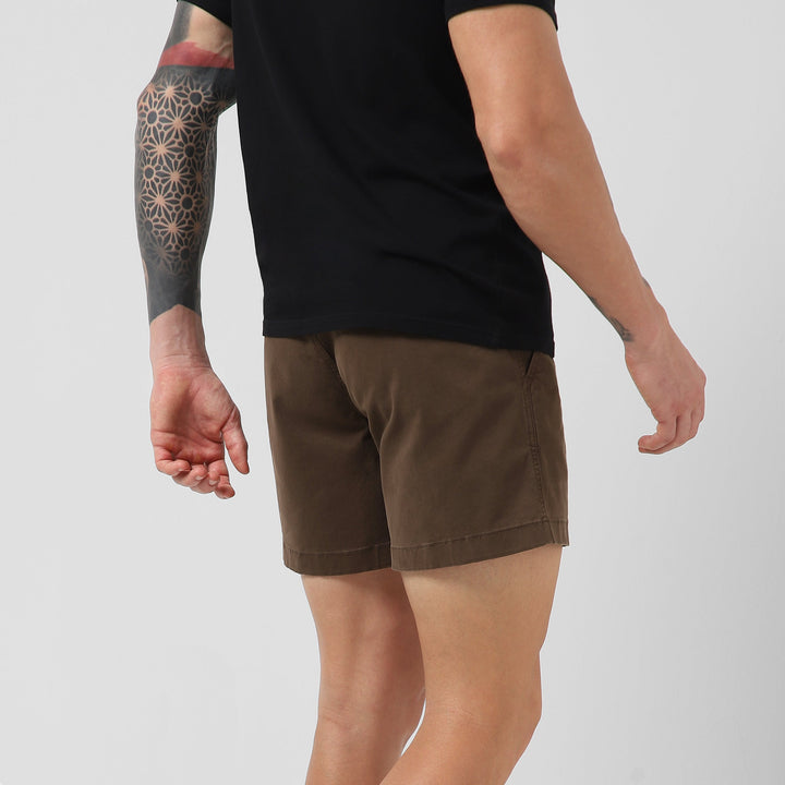 Stretch Short 5.5" Cocoa back right on model