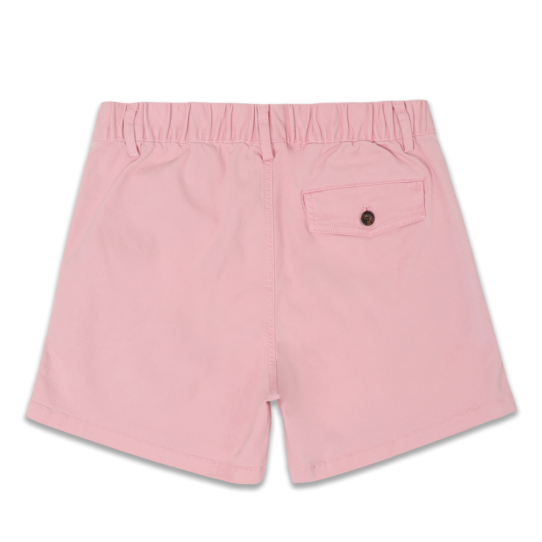Stretch Short 5.5" Pink back with elastic waistband, belt loops, and right buttoned back pocket