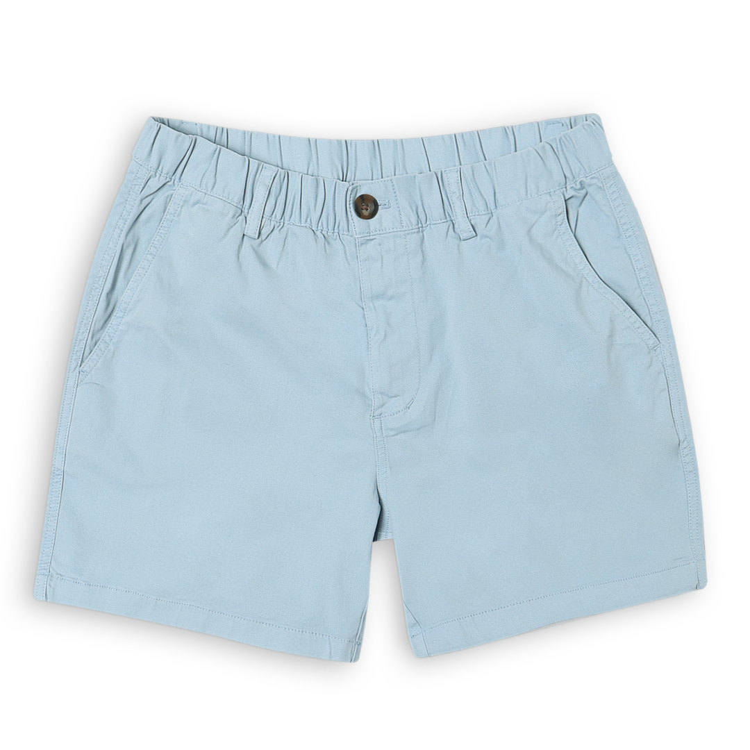 Stretch Short 5.5" Coastal front with elastic waistband, belt loops, slant side pockets, and zipper fly