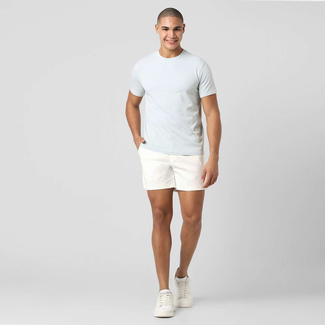 Stretch Short 5.5" Polar Bear front on model worn with Natural Dye Tee Light Blue